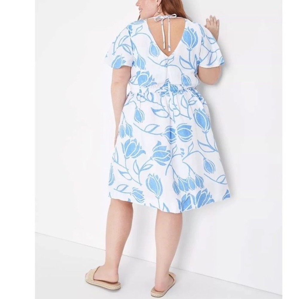 Lane Bryant Women's Flutter-Sleeve Tie-Back‎ Floral Dress Linen Blend Size 18